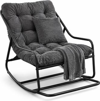 STILVORA Sill&oacute;n De Jard&iacute;n Con Reposapi&eacute;s Mecedora Regulable Con Coj&iacute;n Grueso, Sin Reposabrazos, Acero Gris 75 &times; 116 &times; 82 Cm