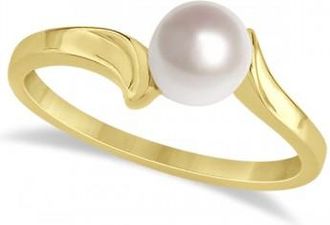 Allurez Solitaire Bypass Akoya Cultured Pearl Ring 14k Yellow Gold (5.50mm)