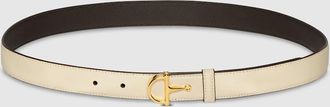 Gucci Thin Belt With Half-Horsebit Buckle, Beige, Leather