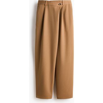 H&M Wrapover Tailored Trousers in Dark Beige at Nordstrom, Size 14