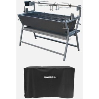 Sweeek Girarrosto a carbone motorizzato inclinabile in acciaio inox con spiedo e copertura