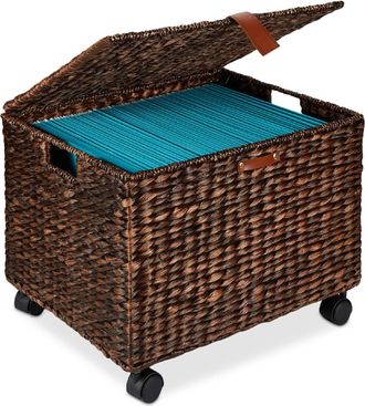 Best Choice Products Hyacinth Rolling Filing Cabinet Mobile Organizer Storage Basket w/ Lid, Locking Wheels