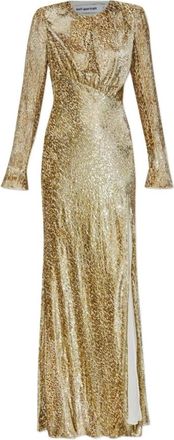 Self Portrait Kleedjes, Dames, Geel, S, Gouden Metallic Rugloze Lange Jurk