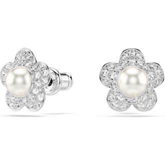 Swarovski x Ariana Grande Angelic Crystal Faux Pearl Stud Earrings in Silver/White at Nordstrom