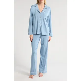Eberjey Gisele Long Pajamas in Faded Denim/Ivory at Nordstrom, Size X-Large