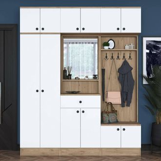 Dmora Mueble De Entrada Adonis, Espejo Incluido, 28-37 Pares, 1 Caj&oacute;n, 180x38x226h Cm Marr&oacute;n Nogal