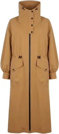 Herno Jassen, Dames, Bruin, M, Polyester, Lange trenchcoat met trechterhals