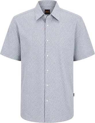 HUGO BOSS Roan Short Sleeve Shirt - Heren - Korte mouwen Overhemden - Blauw - L - Katoen - Overhemden