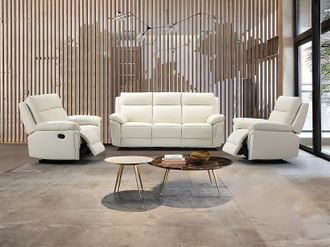 Vente-Unique Sof&aacute; de 3+2+1 plazas relax de piel de b&uacute;falo PAKITA - Marfil