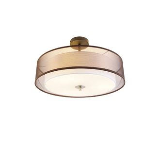 QAZQA Qazqa - Moderno Plaf&oacute;n Moderno Marr&oacute;n Y Blanco 50 Cm 3 Luces - Drum Duo Textil /acero /pl&aacute;stico Cil&iacute;ndra Adecuado Para Led Max. 3 X 40 Watt
