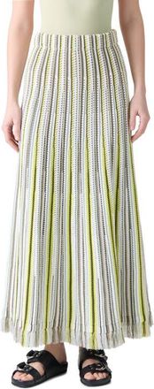 Akris Stripe Mixed Stitch Maxi Sweater Skirt in Khaki Multicolor at Nordstrom, Size 10