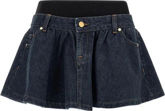 7 For All Mankind Flared Denim Miniskirt With Waistband