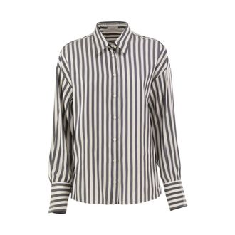 Brunello Cucinelli Gestreept overhemd van zijdepopeline - Dames - Blouses & Shirts - Beige - Maat: S Zijde