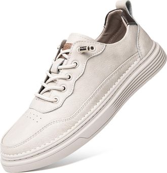 Generic Mens Casual Oxfords Leather Shoes Non-Slip Soft Sole Lace-Up Fashion Sneaker Dress Shoes (Beige,11.5)