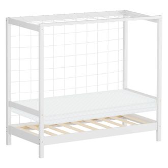 ML Design Ml-design - Cama Infantil 70 X 140 Cm En Forma De Porter&iacute;a De F&uacute;tbol Con Colch&oacute;n 10cm Madera De Pino Color Blanco, Cuna Individual Para Ni&ntilde;o Con Somie
