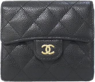 Chanel Black Bordeaux Grained Calfskin Wallet (Tri-Fold) (Pre-Owned)