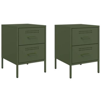 vidaXL Mesitas De Noche 2 Unidades Acero Verde Oliva 36x39x50,5 Cm Vidaxl