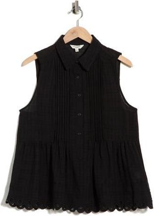 Max Studio Sleeveless Button Front Eyelet Top in Black at Nordstrom Rack, Size X-Large