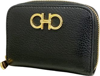 Ferragamo Black Leather Coin Purse/Coin Case (Pre-Owned)