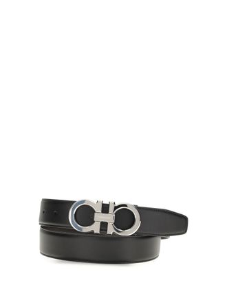 Ferragamo Mens Belt Gancini Black Calf Leather