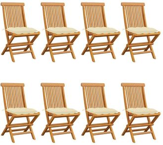 vidaXL Vidaxl - Sillas De Jard&iacute;n 8 Uds Teca Maciza Con Cojines Blanco Crema