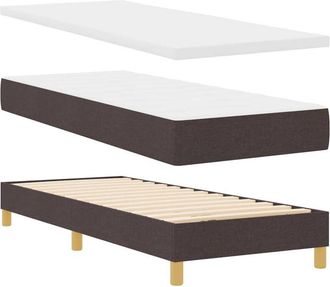 vidaXL Cama Con Somier Y Colch&oacute;n Crema 90x200 Cm Fabric Marr&oacute;n Oscuro Vidaxl