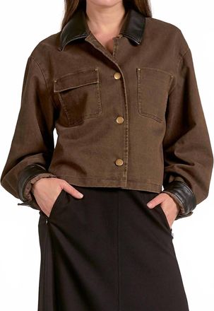 Elan Faux Leather Trim Jacket In Cocoa