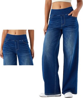 Generic Womens Jeans, High Stretch High Waist Straight Loose Boyfriend Jeanswashed Vintage Denim Casual Pants, with Pockets (Dark Blue,XL)