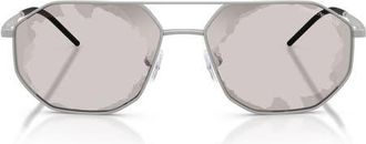 Emporio Armani 58mm Aviator Sunglasses in Matte Silver /Smoke Black at Nordstrom