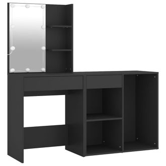 vidaXL Tocador Con Led Y Armario Madera Contrachapada Negro Vidaxl
