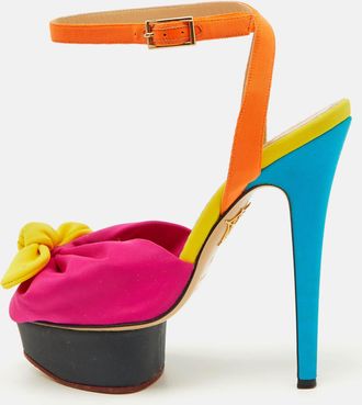 Charlotte Olympia Multicolor Fabric Serena Bow Ankle Strap Platform Sandals