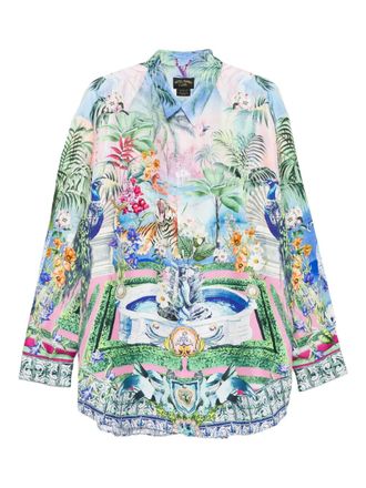 Camilla Overhemd met dierenprint en puntige kraag - Blauw