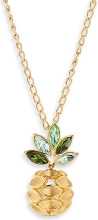 Oscar De La Renta Pineapple Crystal Leaf Pendant Necklace in Gold at Nordstrom