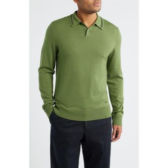 Paul Smith Long Sleeve Tipped Wool Polo Sweater in Green at Nordstrom, Size Xx-Large