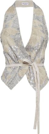 Brunello Cucinelli sequin-embellished linen blouse - women - Linen/Flax - M - Neutrals