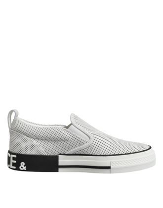 Dolce & Gabbana White Dotted Leather Slip On Men Sneakers Mens Shoes