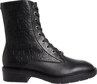 Calvin Klein Combat enkellaarsjes - Dames - Veterlaarzen - Zwart - 36 EU - Leer - Schoenen