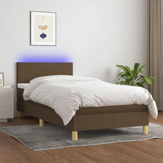 vidaXL Cama Box Spring Colch&oacute;n Y Luces Led Tela Marr&oacute;n Oscuro 80x200cm Vidaxl