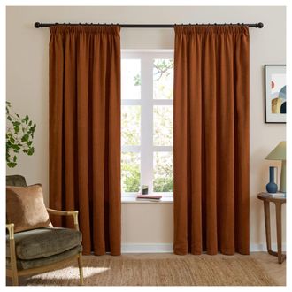 OEM Cortinas Forradas De Chenilla, Con Pliegues De L&aacute;piz, 137 Cm X 117 Cm, Color Rojo &Oacute;xido