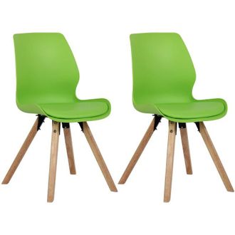 Clp Clp - Set De 2 Sillas De Comedor Luna Con Base De Madera Verde Pl&aacute;stico