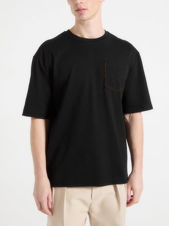 Mani&egrave;re De Voir Whipstitch Pocket Cotton T-Shirt in Black at Nordstrom, Size Small