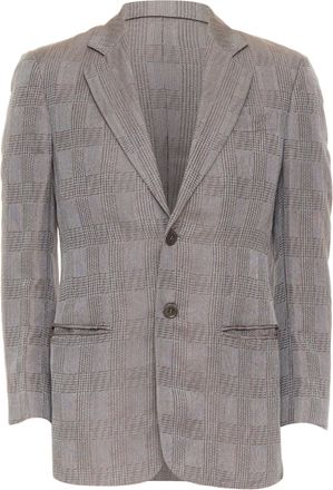 Giorgio Armani taupe grey houndstooth plaid notched lapel blazer IT46 S