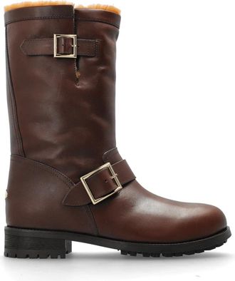 Jimmy Choo London Biker Mid Boots - Dames - Hoge Laarzen - Bruin - 39 EU - Leer - Schoenen