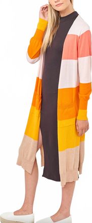 Brodie Color Block Long Cardigan In Orange Multi