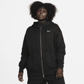 Nike Womens Nike Sportswear Phoenix Fleece Oversized Full-Zip Hoodie (Plus Size) in Black | DV4979-010