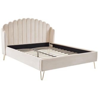 Vente-Unique Vente-unique - Letto 140 x 190 con con testata letto ondulata Velluto Beige - sagali