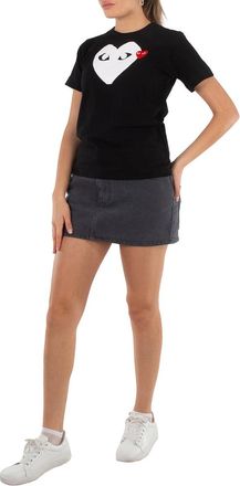 Comme Des Garçons Play Ladies Black T-shirt With Heart Print & Patch