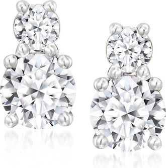 Ross-Simons Lab-Grown Diamond 2-Stone Earrings in Sterling Silver