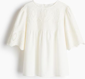 H&M Bluse mit Broderie Anglaise - White