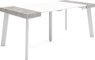 Skraut Home Skraut Home - Mesa Consola Extensible, Mesa Comedor Plegable, 180, Para 8 Comensales, Patas De Madera, Estilo Moderno, Blanco Y Gris Cemento